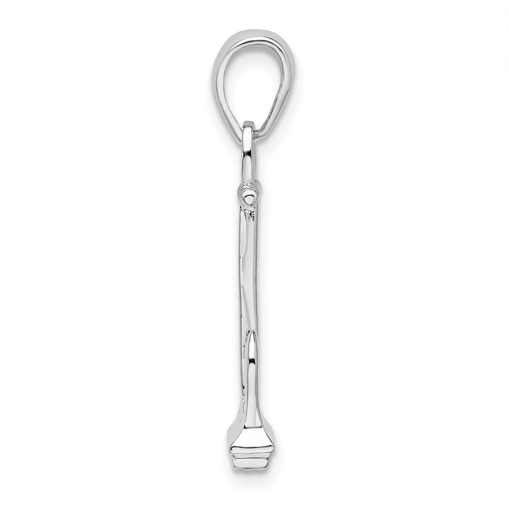 Sterling Silver Rhodium-plated Polished 3D Navy Anchor Pendant