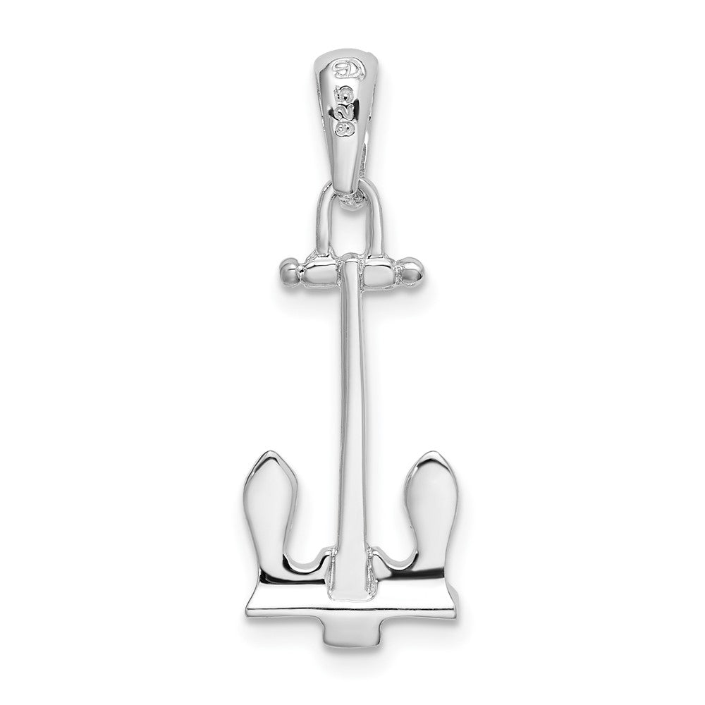 Sterling Silver Rhodium-plated Polished 3D Navy Anchor Pendant