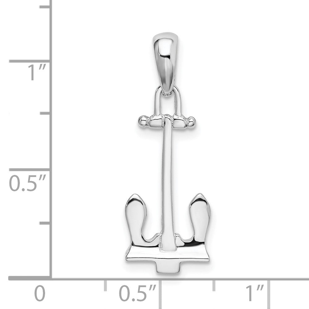 Sterling Silver Rhodium-plated Polished 3D Navy Anchor Pendant