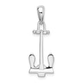 Sterling Silver Rhodium-plated Polished 3D Navy Anchor Pendant