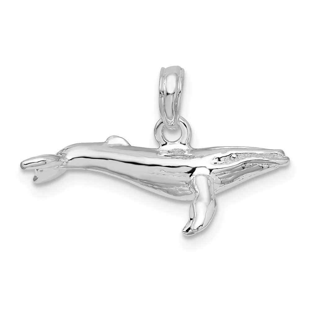 Sterling Silver Rhodium-plated Polished 3D Humpback Whale Pendant