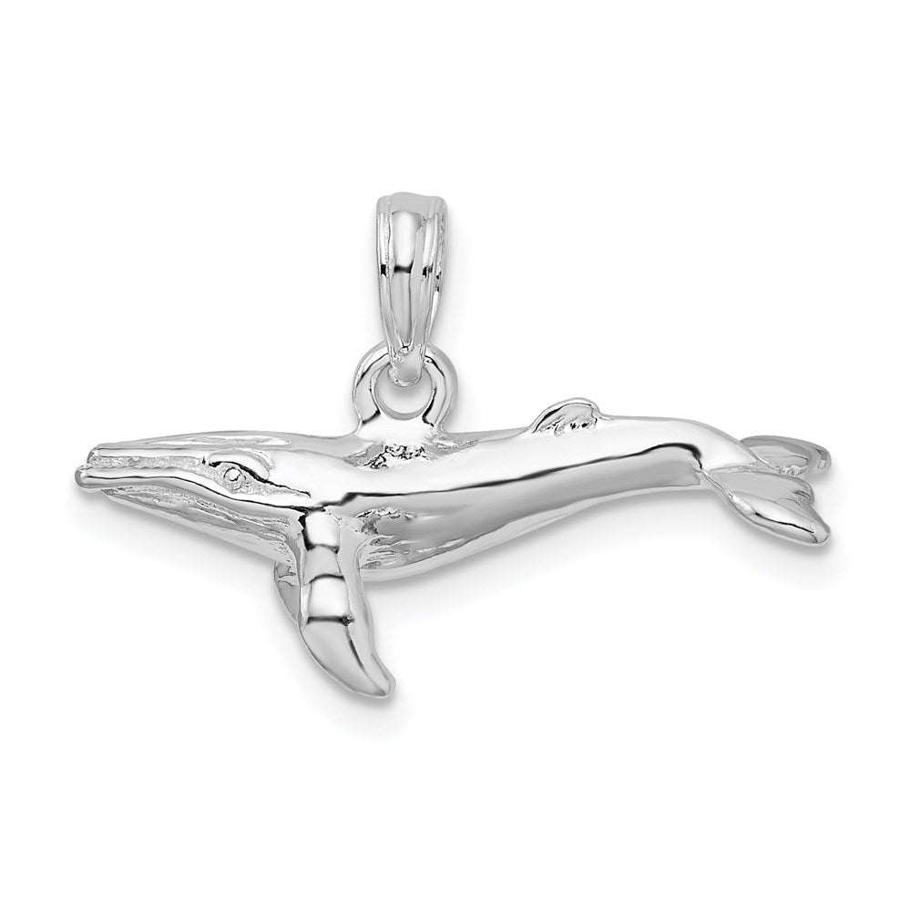 Sterling Silver Rhodium-plated Polished 3D Humpback Whale Pendant