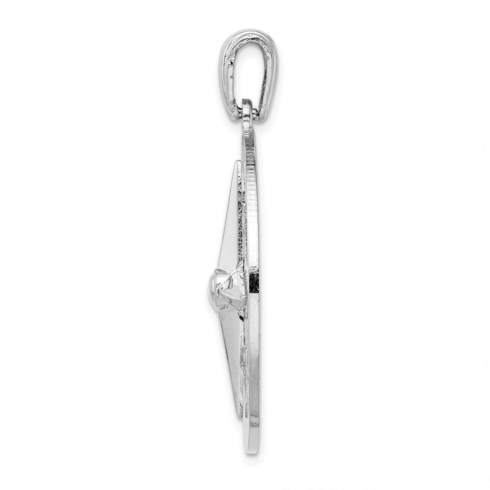 Sterling Silver Rhodium-plated Polished Large Nautical Compass Pendant