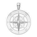 Sterling Silver Rhodium-plated Polished Large Nautical Compass Pendant
