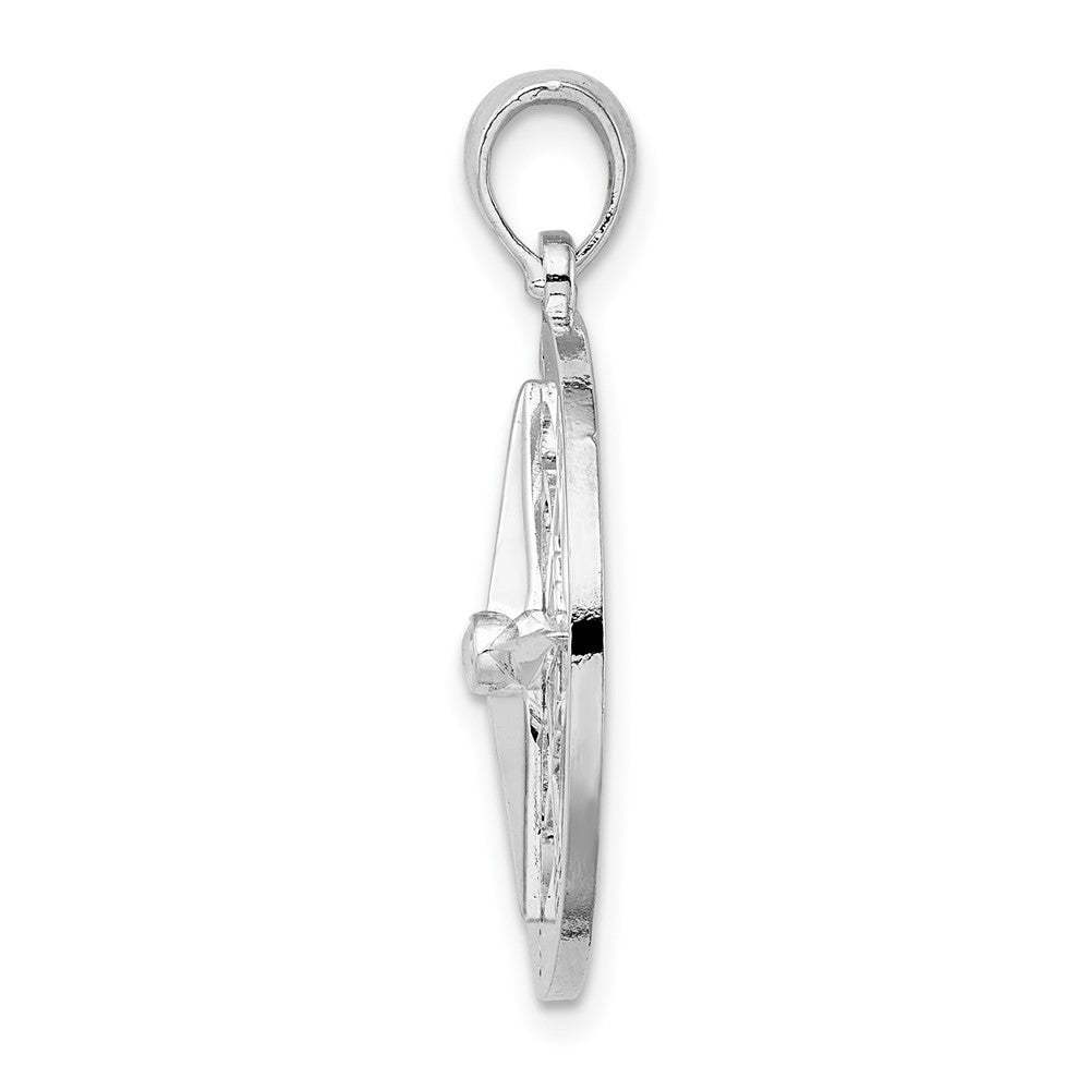 Sterling Silver Rhodium-plated Polished Nautical Compass Pendant