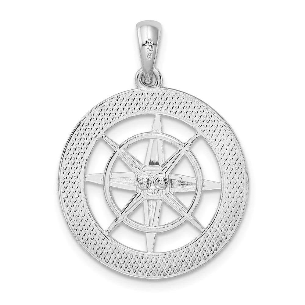 Sterling Silver Rhodium-plated Polished Nautical Compass Pendant