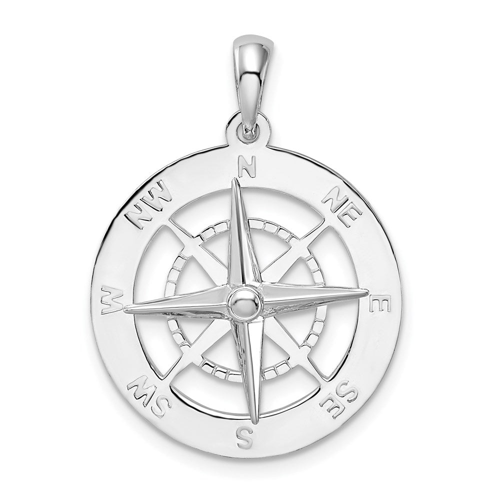 Sterling Silver Rhodium-plated Polished Nautical Compass Pendant