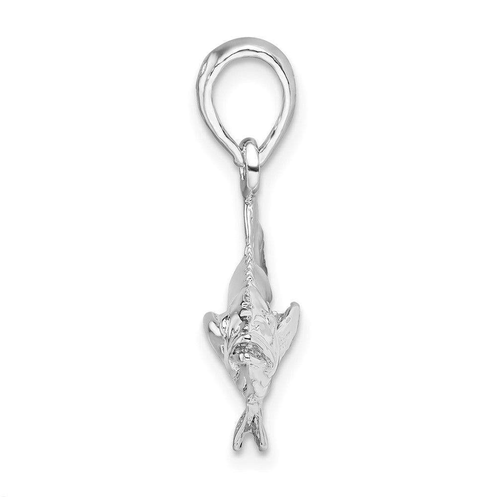 Sterling Silver Rhodium-plated Polished 3D Cobia Fish Pendant