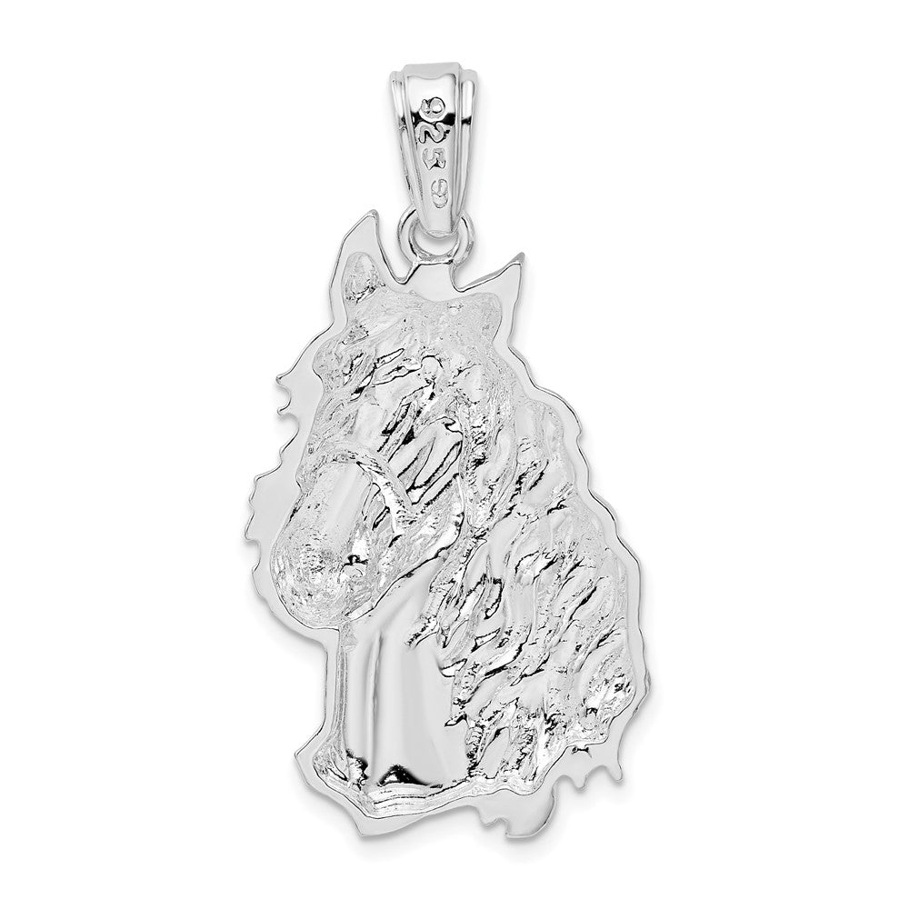 Sterling Silver Rhodium-plated Polished Large Horse Head Pendant