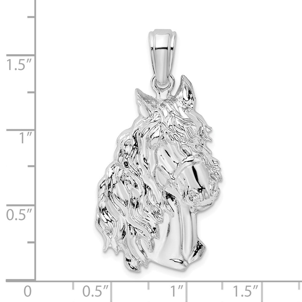 Sterling Silver Rhodium-plated Polished Large Horse Head Pendant