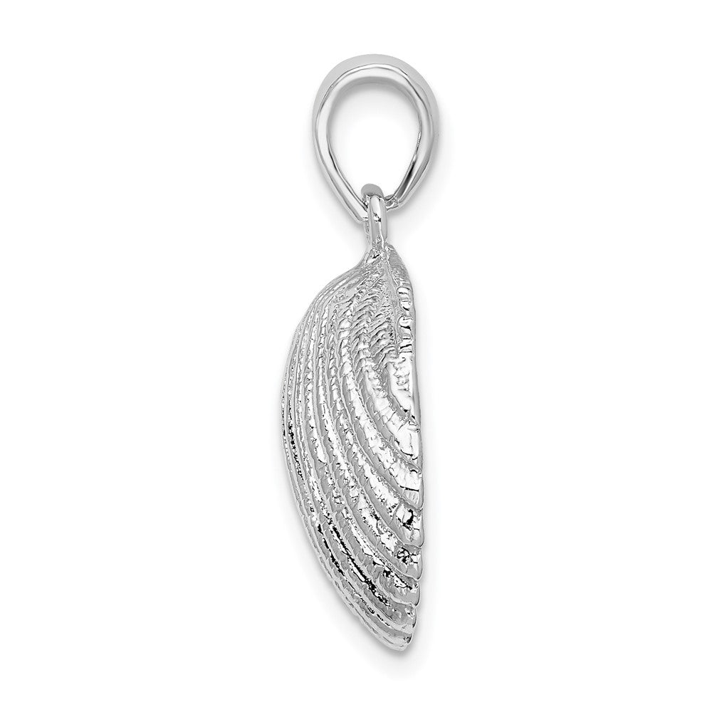 Sterling Silver Rhodium-plated Polished Scallop Shell Pendant