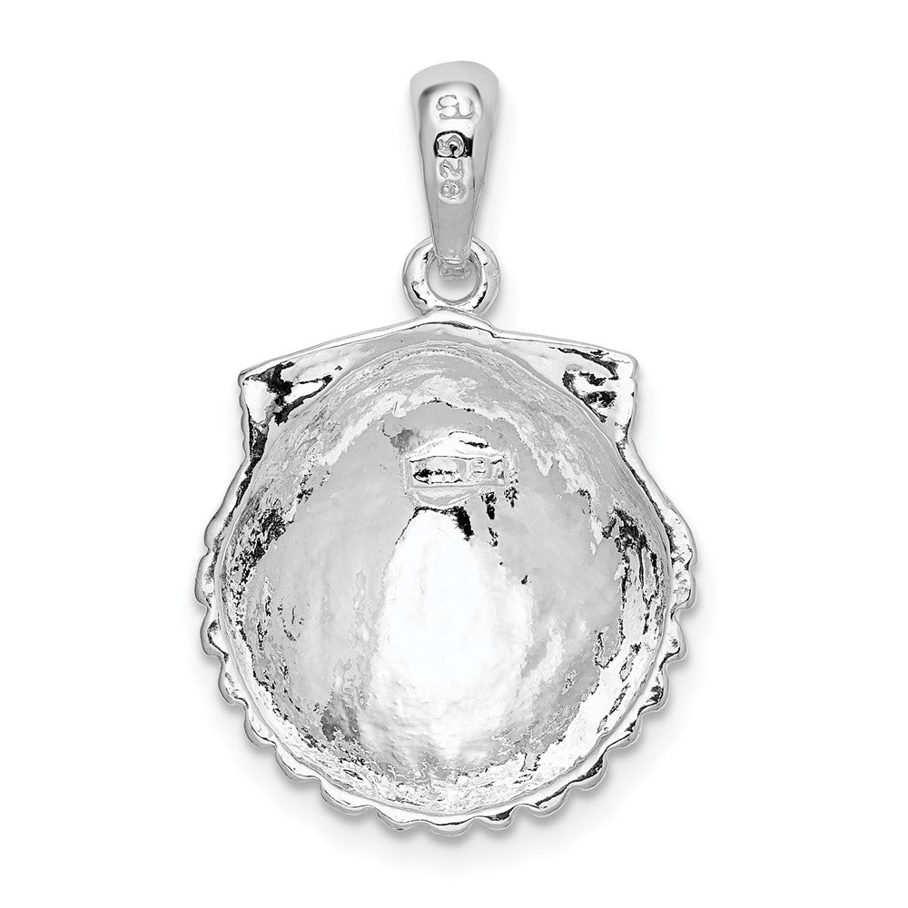 Sterling Silver Rhodium-plated Polished Scallop Shell Pendant