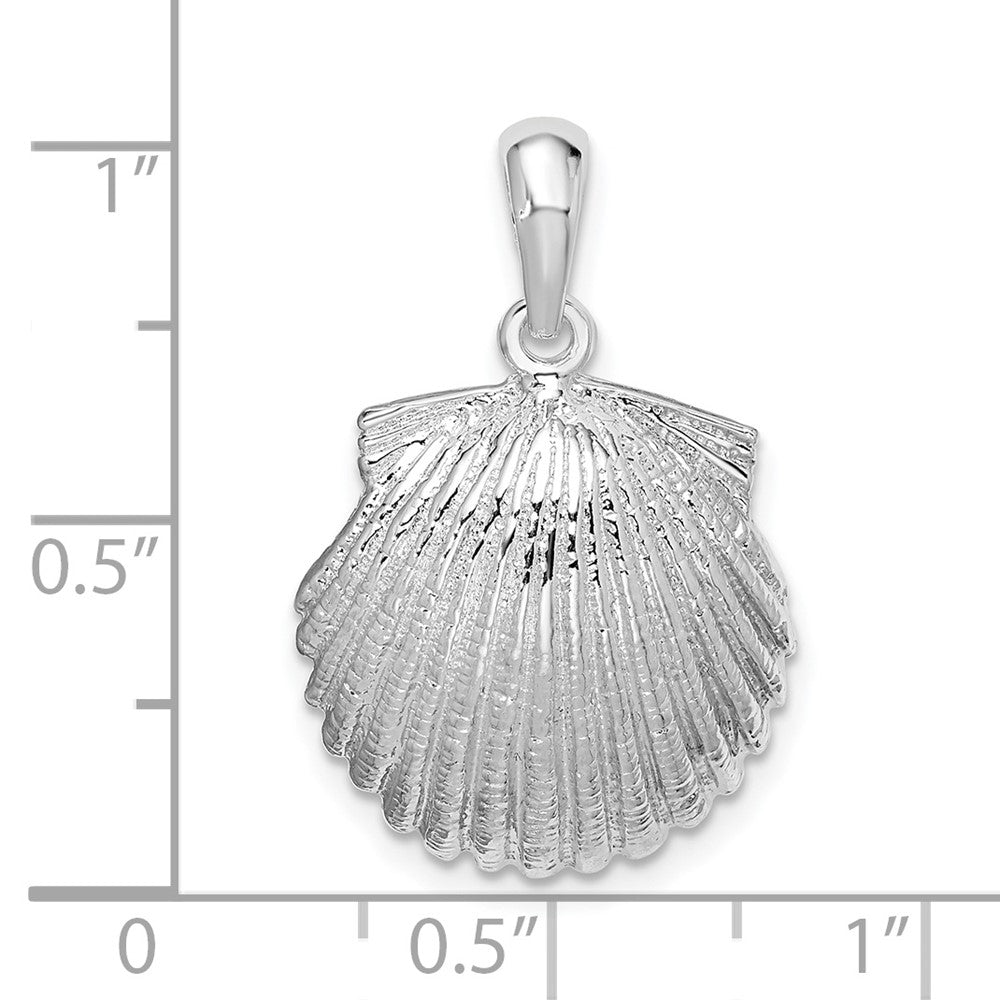 Sterling Silver Rhodium-plated Polished Scallop Shell Pendant