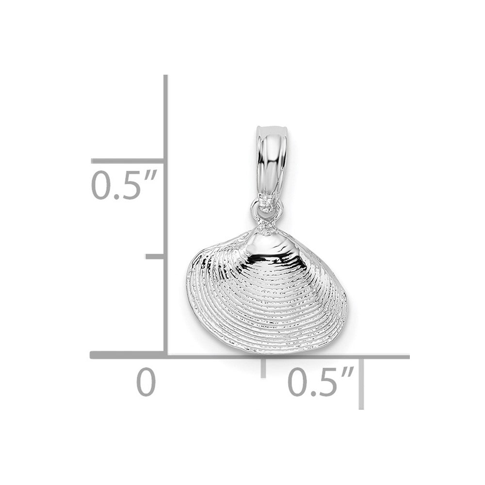 Sterling Silver Rhodium-plated Polished Clam Shell Pendant