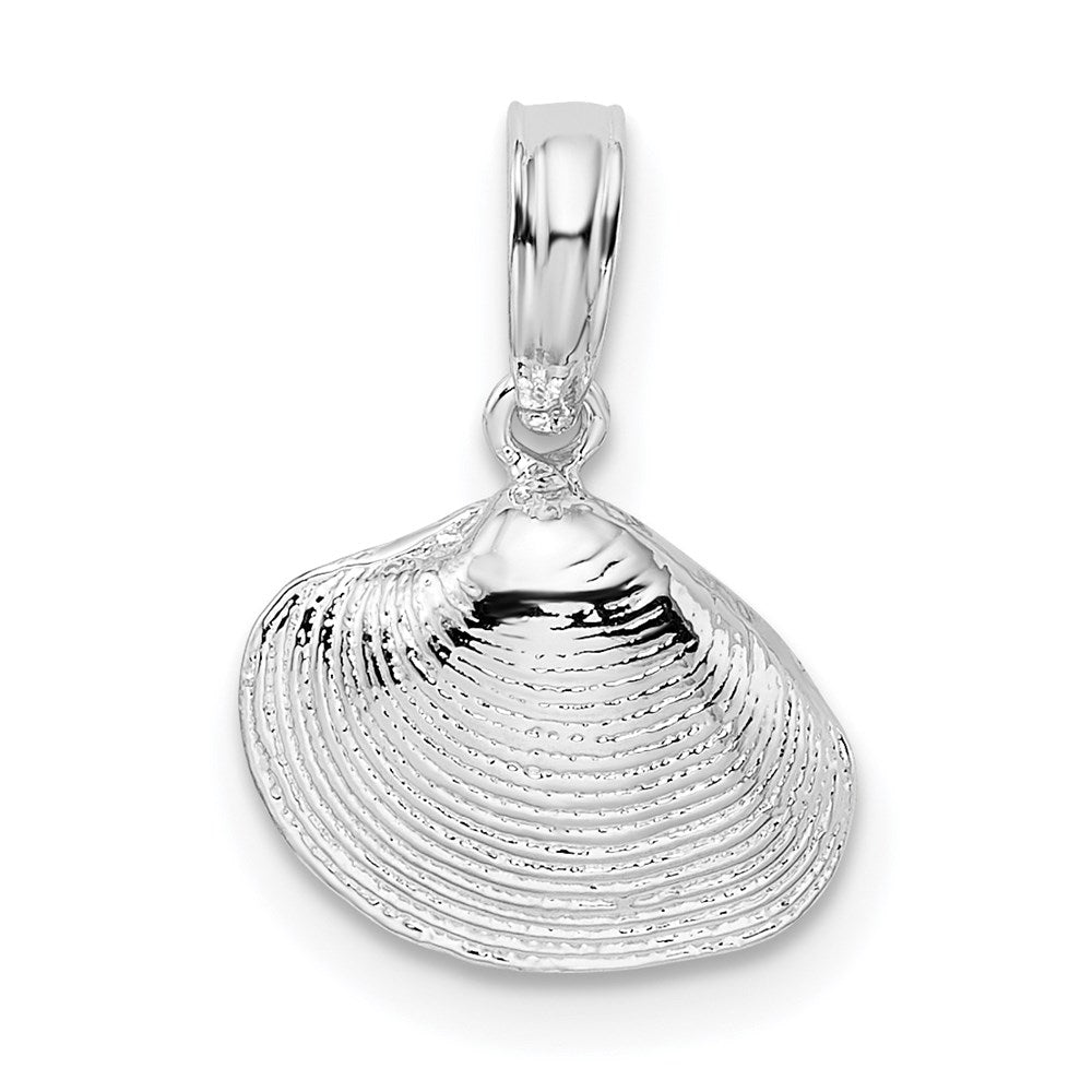 Sterling Silver Rhodium-plated Polished Clam Shell Pendant