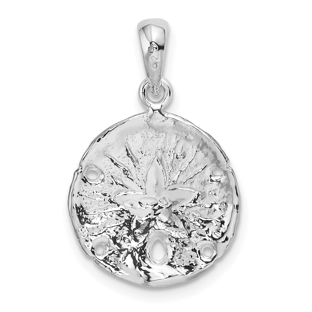 Sterling Silver Rhodium-plated Polished/Textured Sand Dollar Pendant