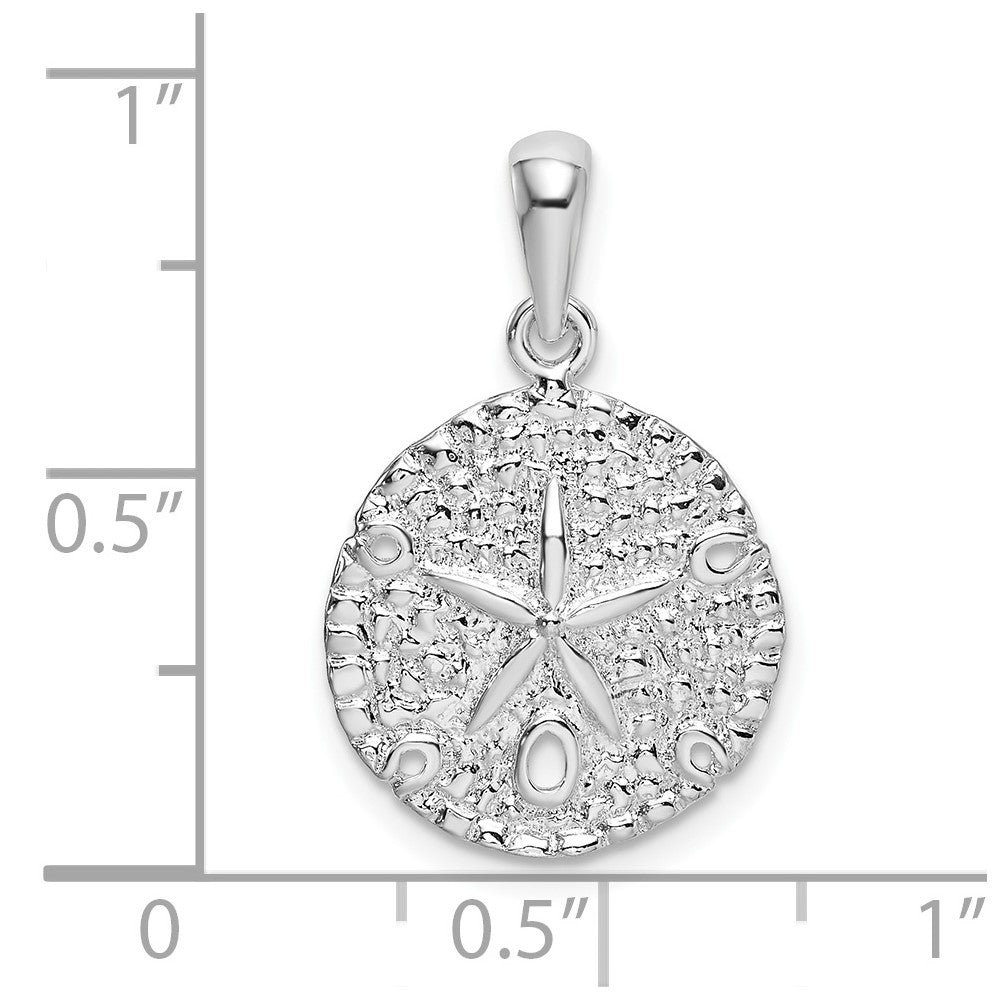 Sterling Silver Rhodium-plated Polished/Textured Sand Dollar Pendant