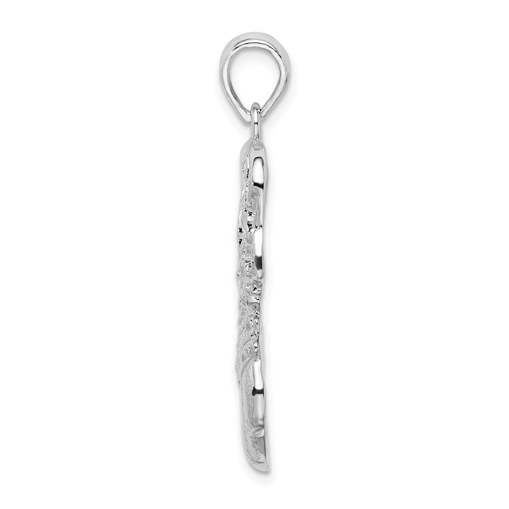 Sterling Silver Rhodium-plated Polished Basketball in Net Pendant