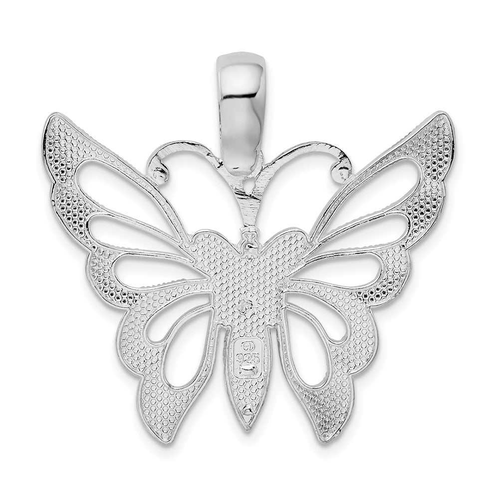 Sterling Silver Diamond-cut Cut-out Butterfly Pendant