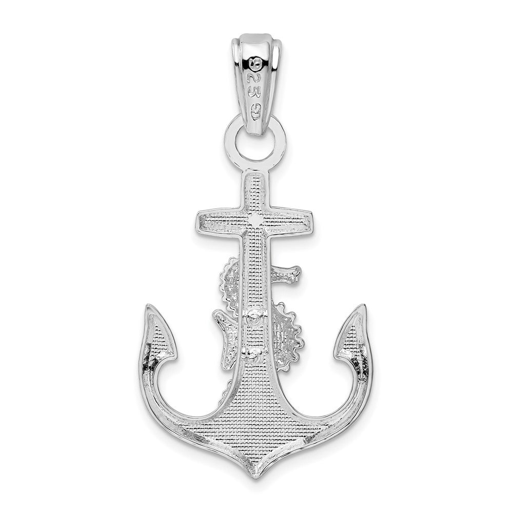 Sterling Silver Rhodium-plated Polished Anchor w/Seahorse Pendant