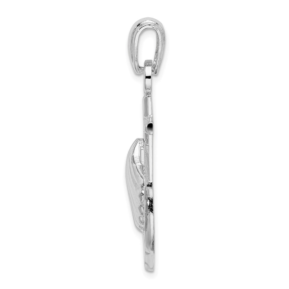 Sterling Silver Rhodium-plated Polished Anchor w/Scallop Shell Pendant