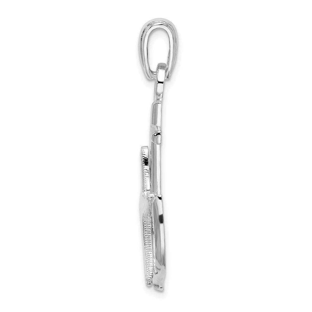 Sterling Silver Rhodium-plated Polished Anchor w/Starfish Pendant