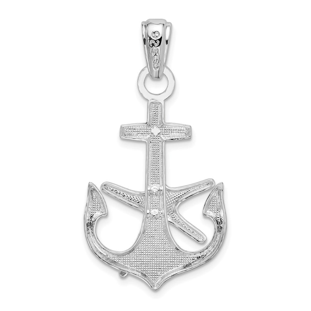 Sterling Silver Rhodium-plated Polished Anchor w/Starfish Pendant