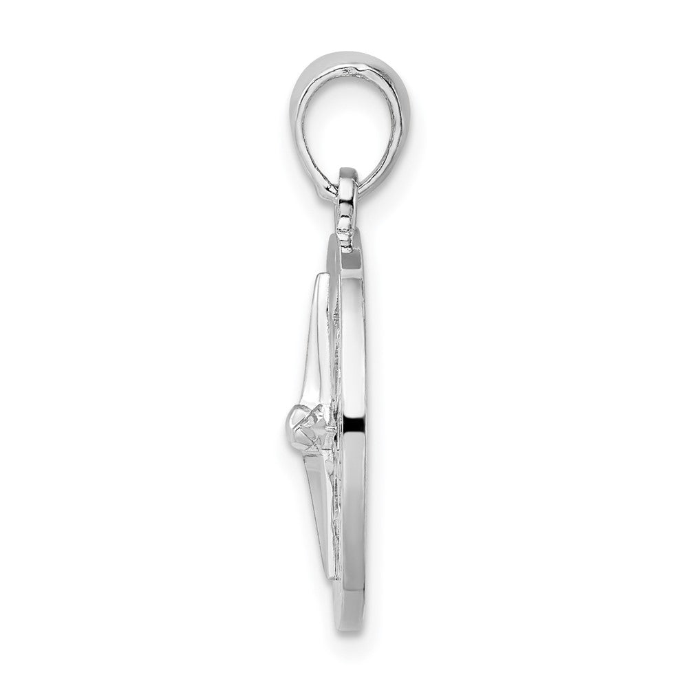 Sterling Silver Rhodium-plated Polished Nautical Compass Pendant