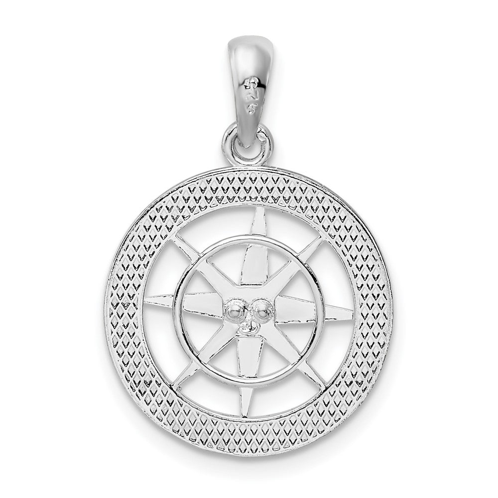 Sterling Silver Rhodium-plated Polished Nautical Compass Pendant