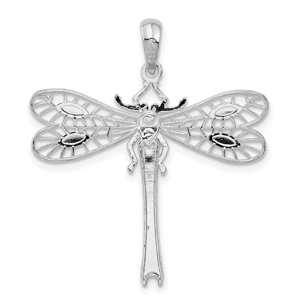 Sterling Silver Rhodium-plated Polished Cut-out Dragonfly Pendant