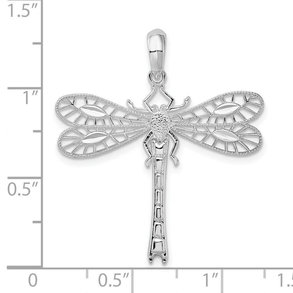 Sterling Silver Rhodium-plated Polished Cut-out Dragonfly Pendant