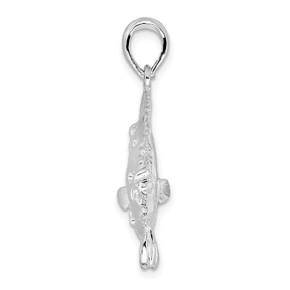 Sterling Silver Rhodium-plated Polished 3D Flounder Fish Pendant