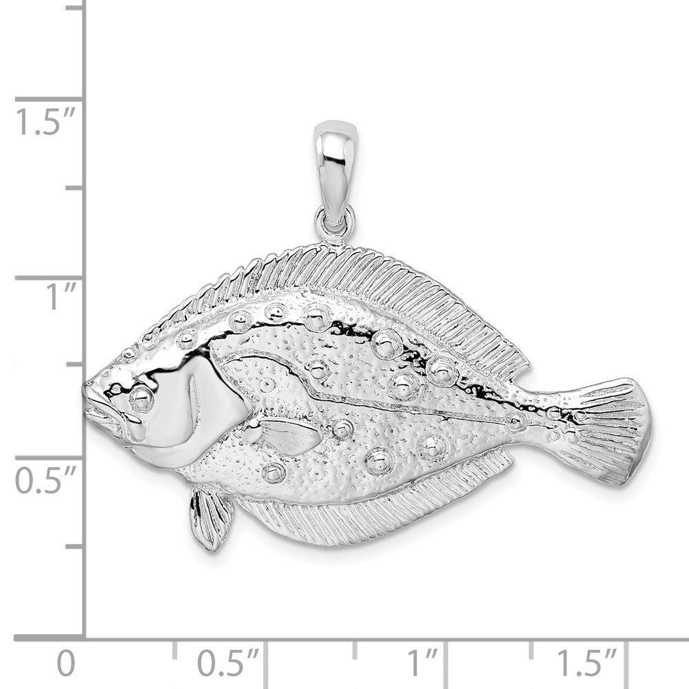 Sterling Silver Rhodium-plated Polished 3D Flounder Fish Pendant