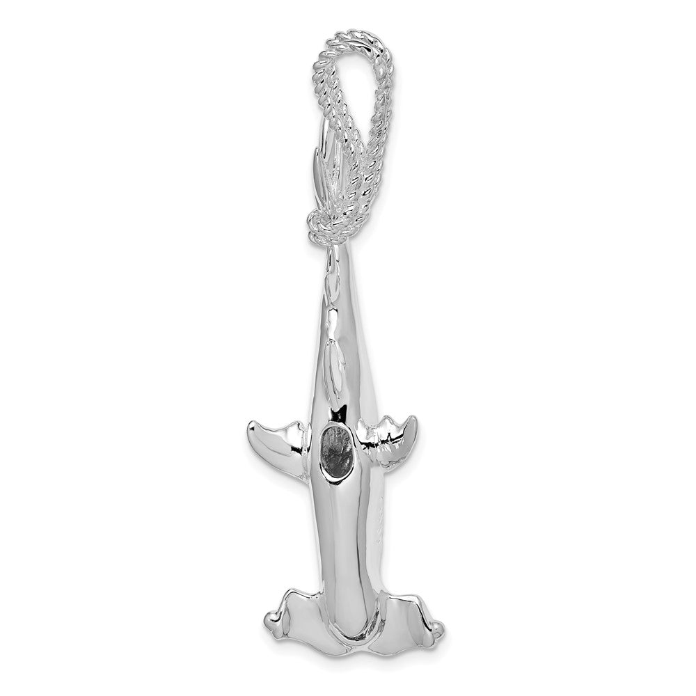 Sterling Silver Rhod-plated Polished 3D Hammerhead Shark Pendant