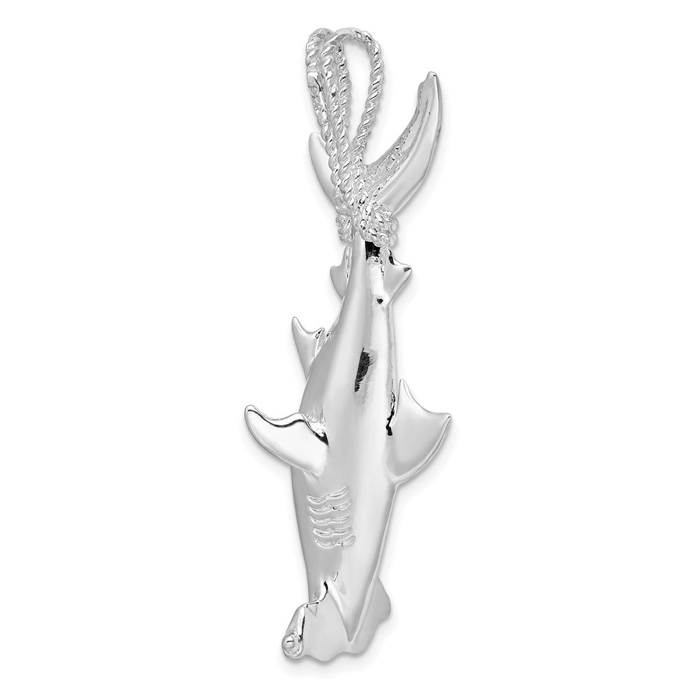 Sterling Silver Rhod-plated Polished 3D Hammerhead Shark Pendant
