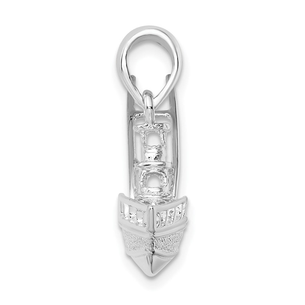 Sterling Silver Rhodium-plated Polished 3D Sportfishing Boat Pendant