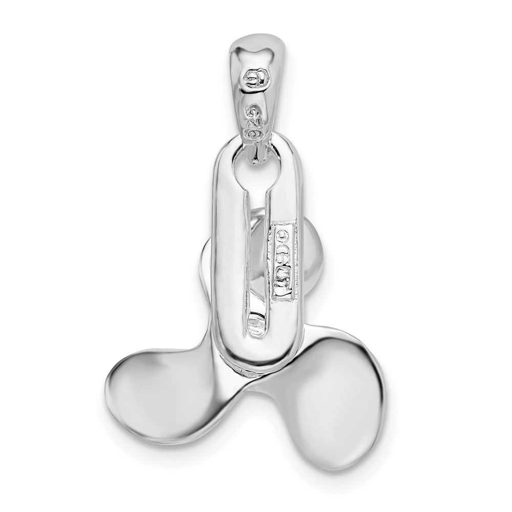 Sterling Silver Rhodium-plated Polished Moveable 3D Propeller Pendant