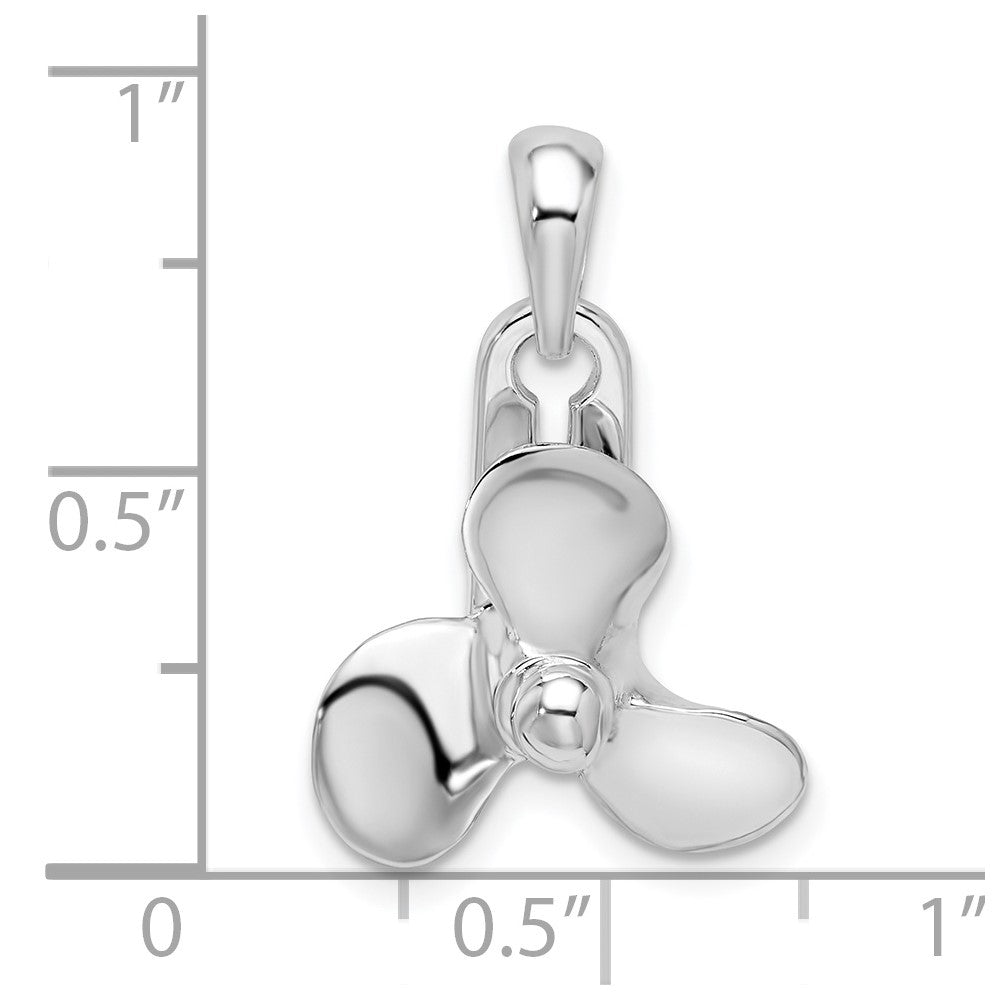 Sterling Silver Rhodium-plated Polished Moveable 3D Propeller Pendant