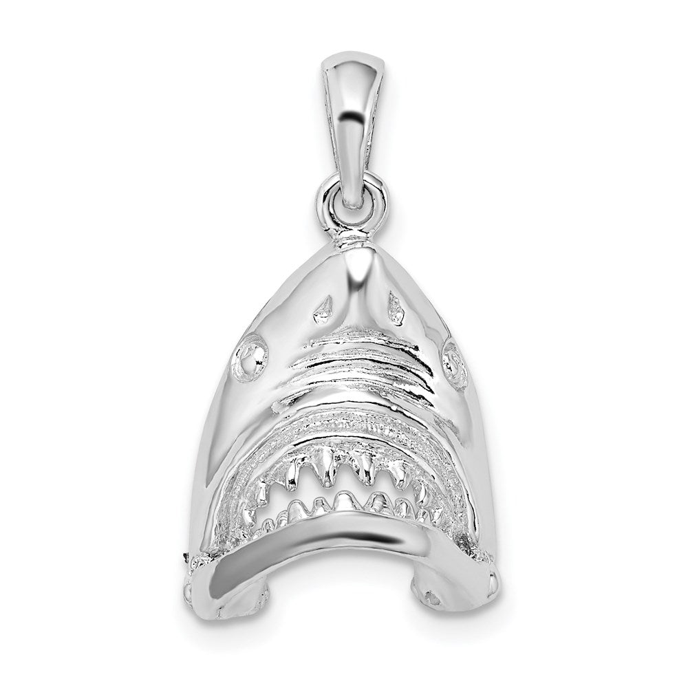 Sterling Silver Rhodium-plated Polished Moveable Shark Head Pendant