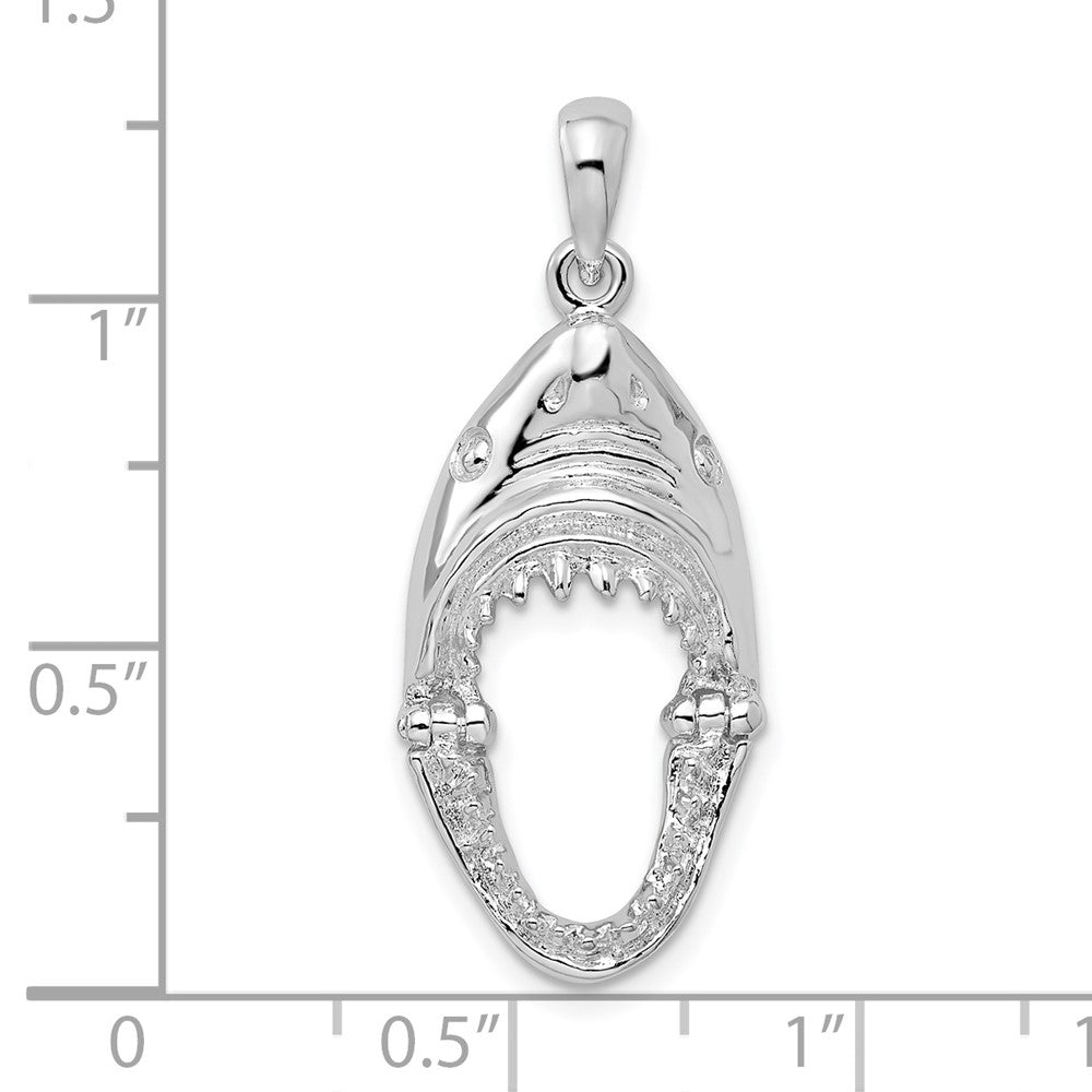 Sterling Silver Rhodium-plated Polished Moveable Shark Head Pendant