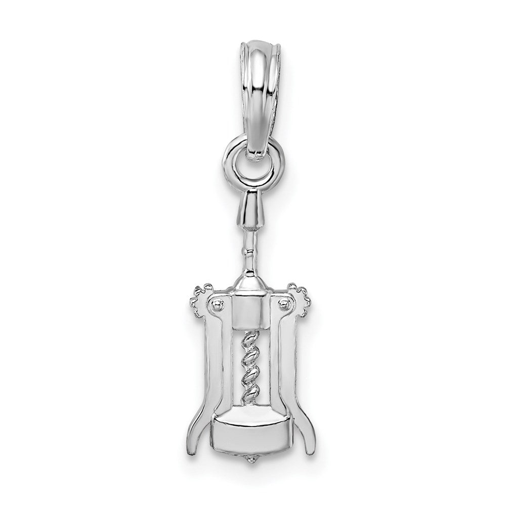 Sterling Silver Rhodium-plated Polished Wine Bottle Opener Pendant