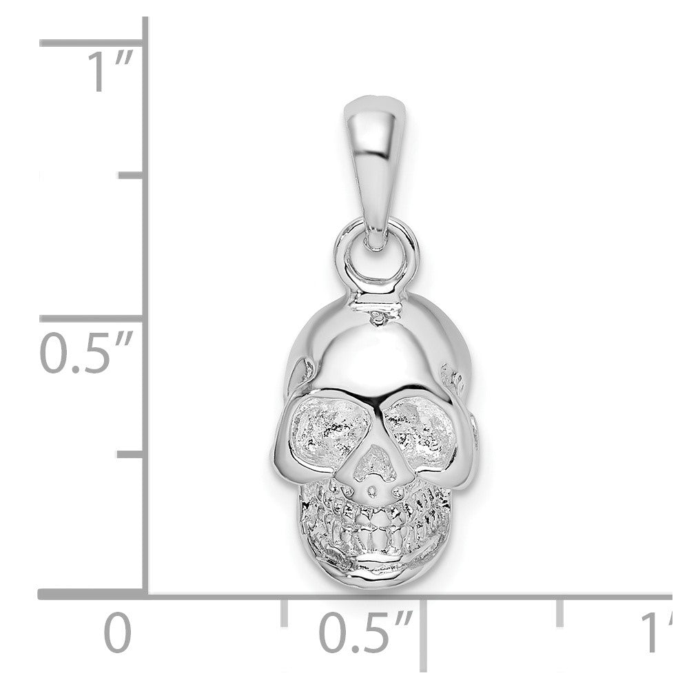 Sterling Silver Rhodium-plated Polished 3D Skull Pendant