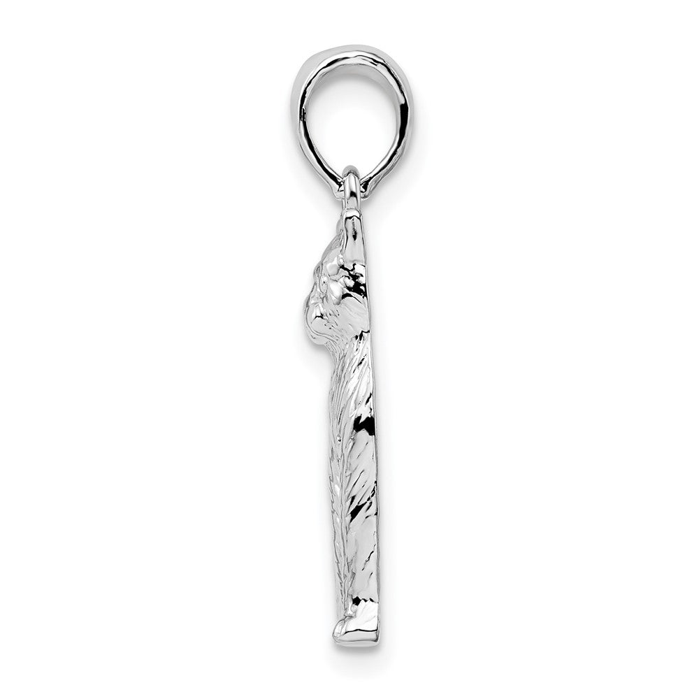 Sterling Silver Rhodium-plated Textured Sitting Cat Pendant