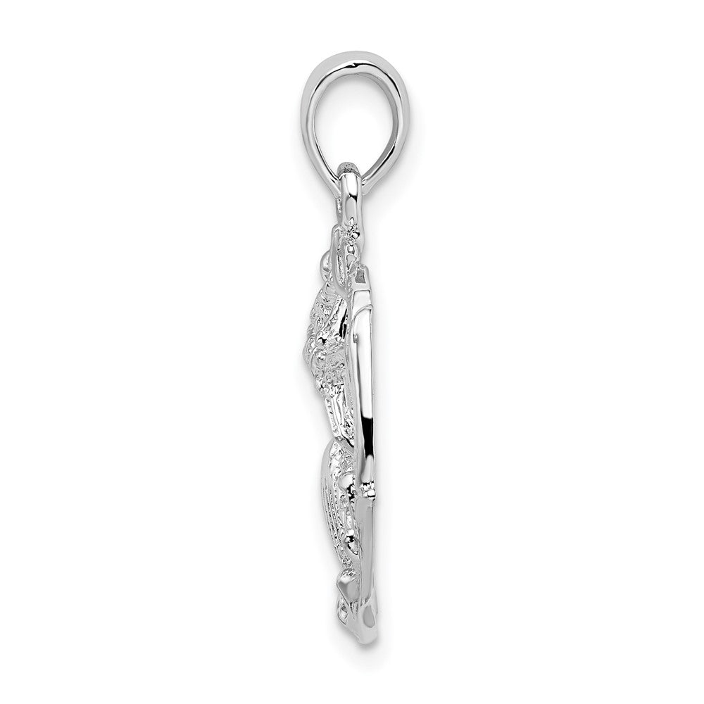 Sterling Silver Rhodium-plated Polished Cut-out Shell Cluster Pendant
