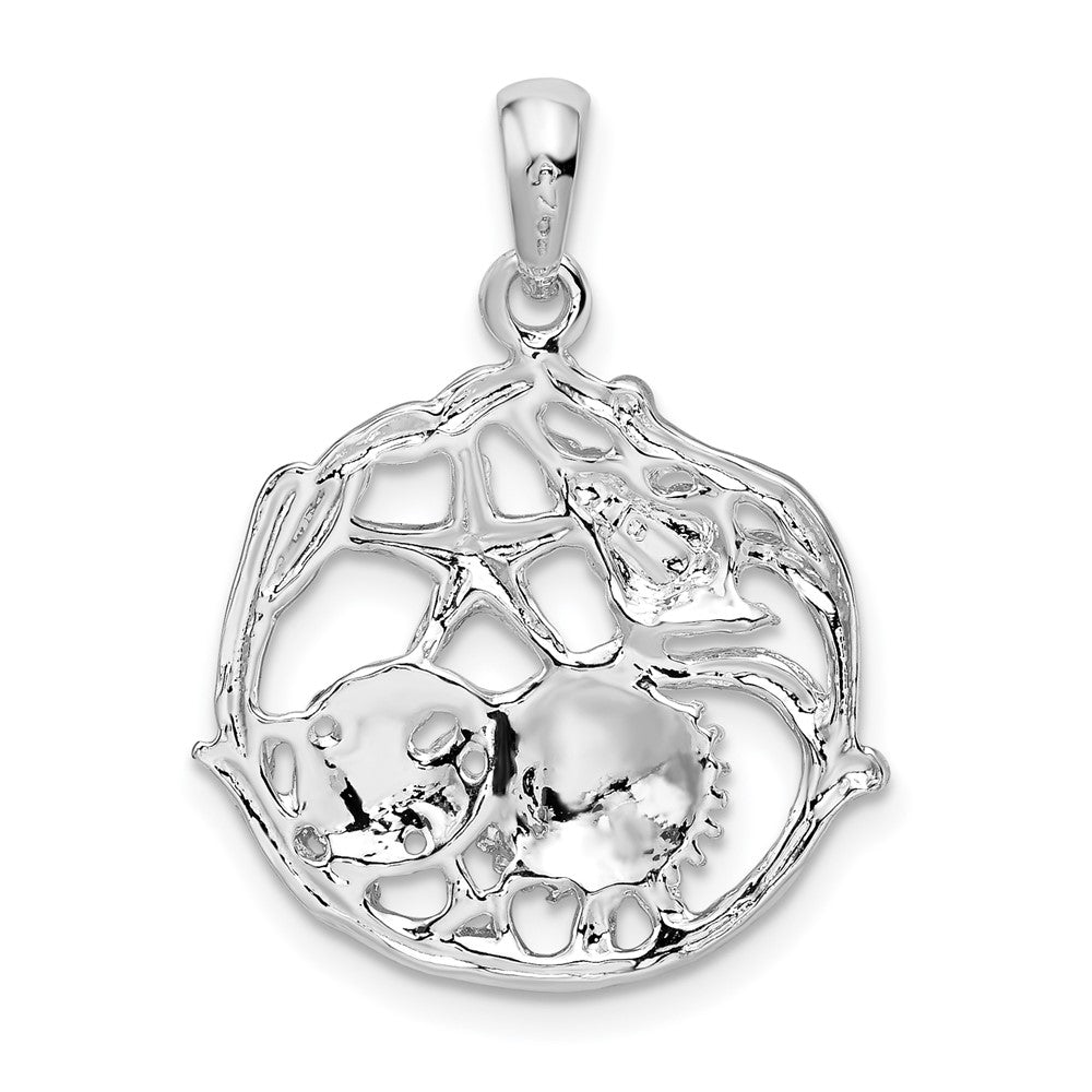 Sterling Silver Rhodium-plated Polished Cut-out Shell Cluster Pendant