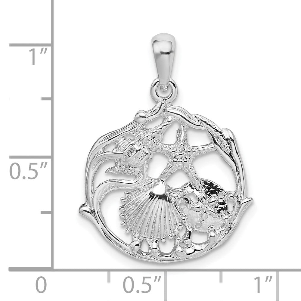 Sterling Silver Rhodium-plated Polished Cut-out Shell Cluster Pendant