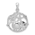 Sterling Silver Rhodium-plated Polished Cut-out Shell Cluster Pendant
