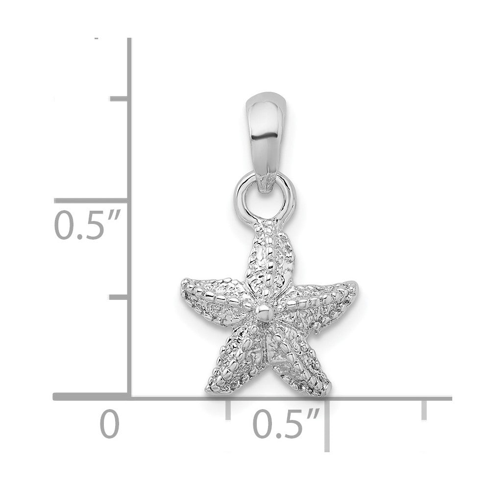 Sterling Silver Rhodium-plated Polished Starfish Pendant