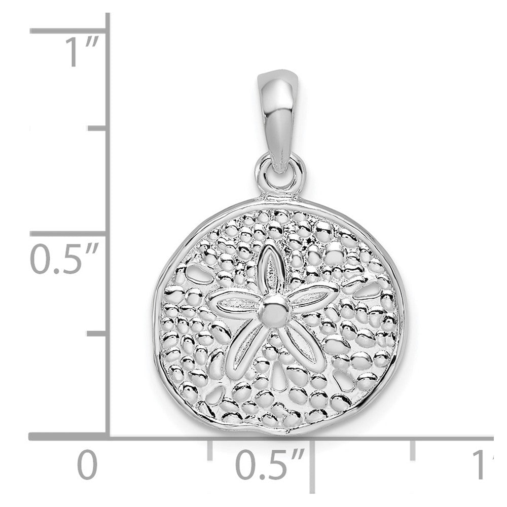 Sterling Silver Rhodium-plated Polished Sand Dollar Pendant