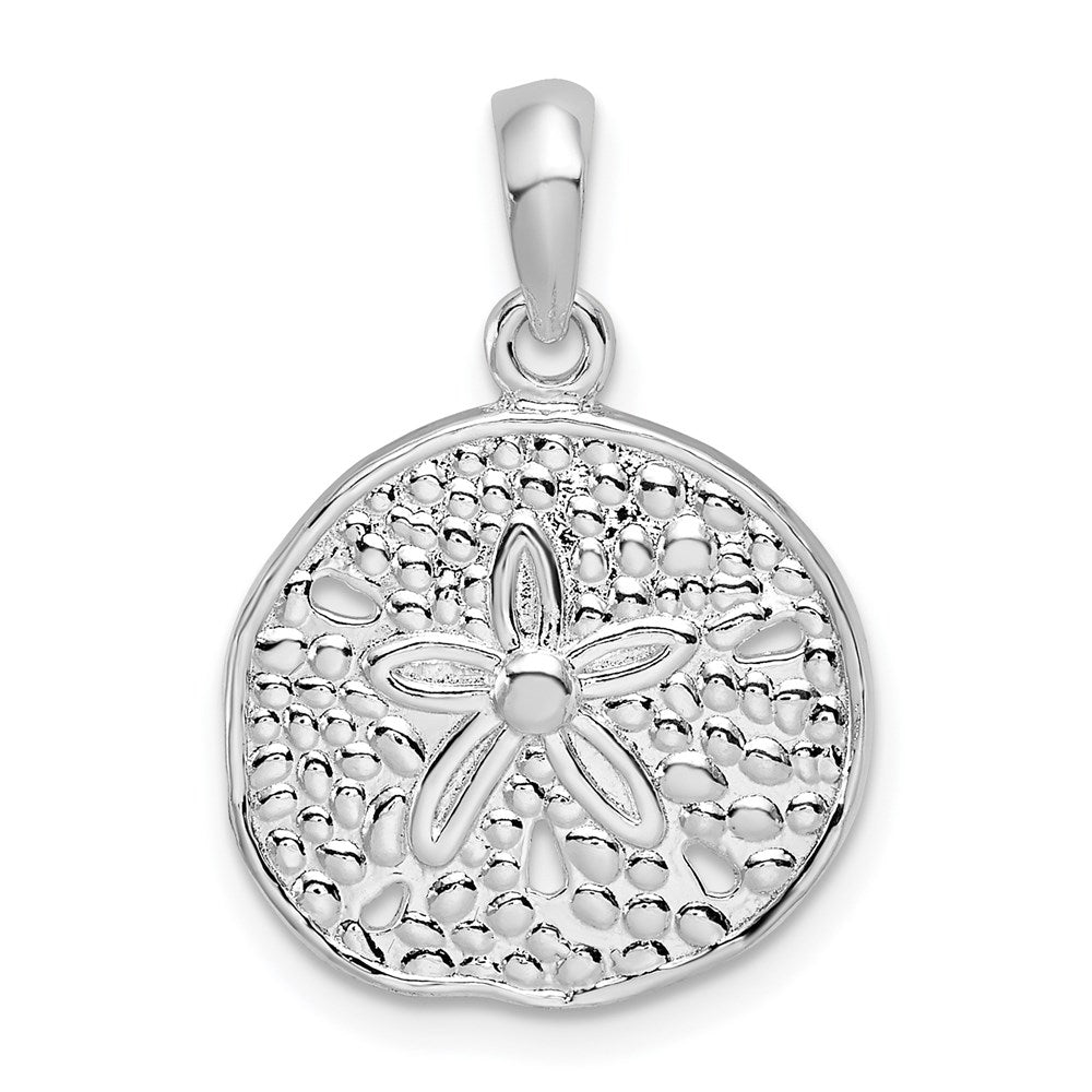 Sterling Silver Rhodium-plated Polished Sand Dollar Pendant